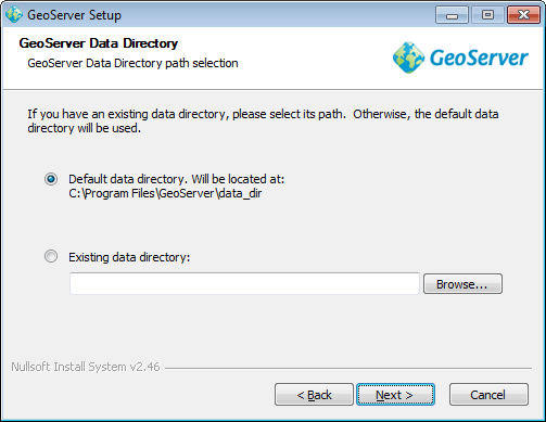 Setting a GeoServer data directory page