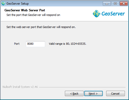 Setting the GeoServer port page